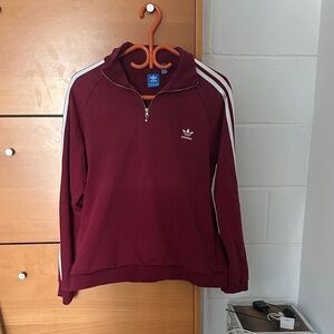 Adidas Burgundy Zip-Up Jacket with White Stripes